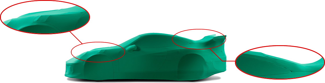 Porscheらしい丸みのあるボディーを設計と縫製の技術で再現